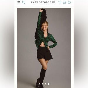 NWT Anthropologie Maeve Ruched Shirt Green Motif